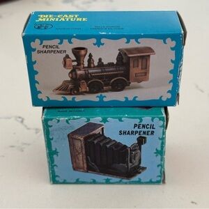 Diecast Miniature Camera & Railroad Locomotive Pencil Sharpeners